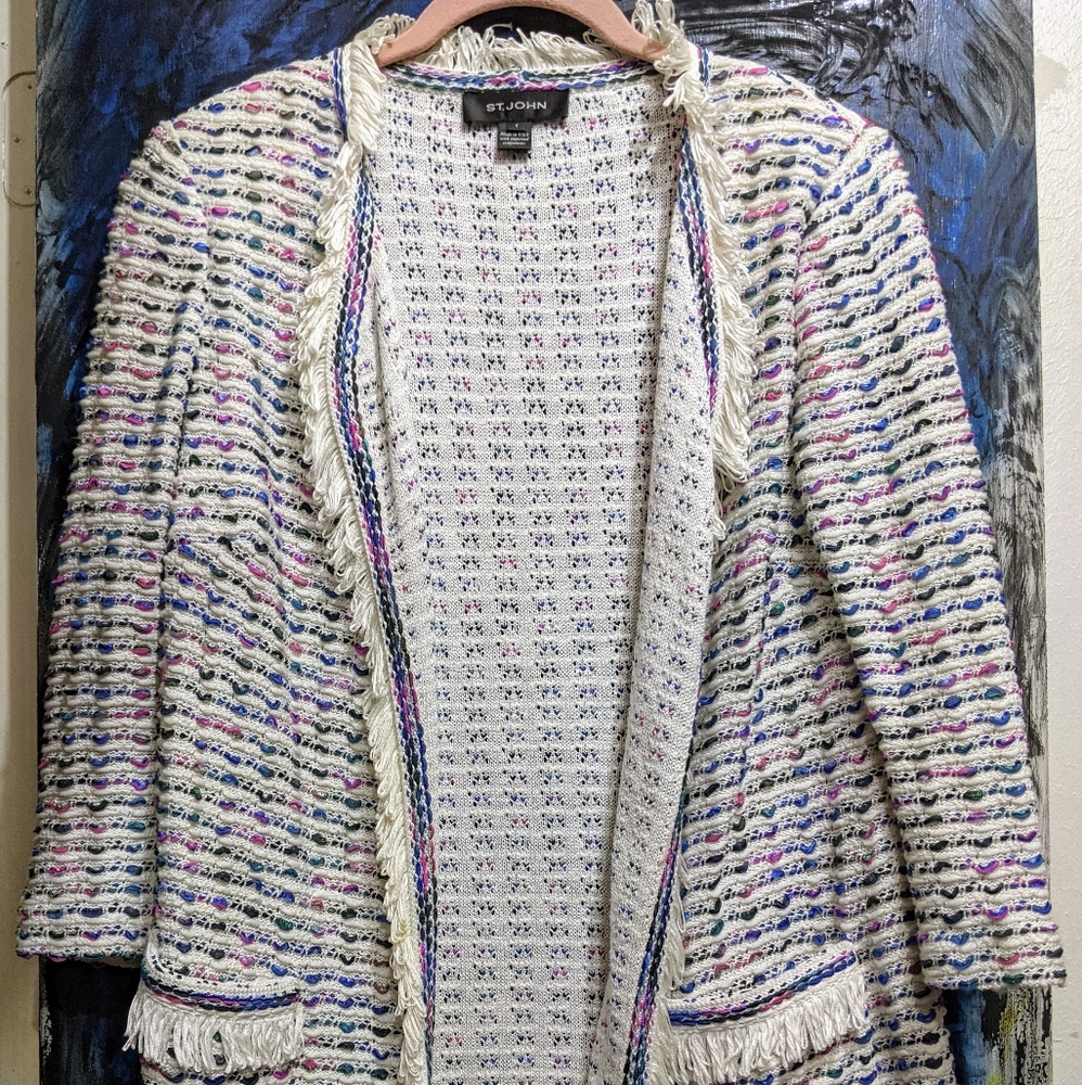 St. John Space Dyed Tweed Cardigan, Multicolor
